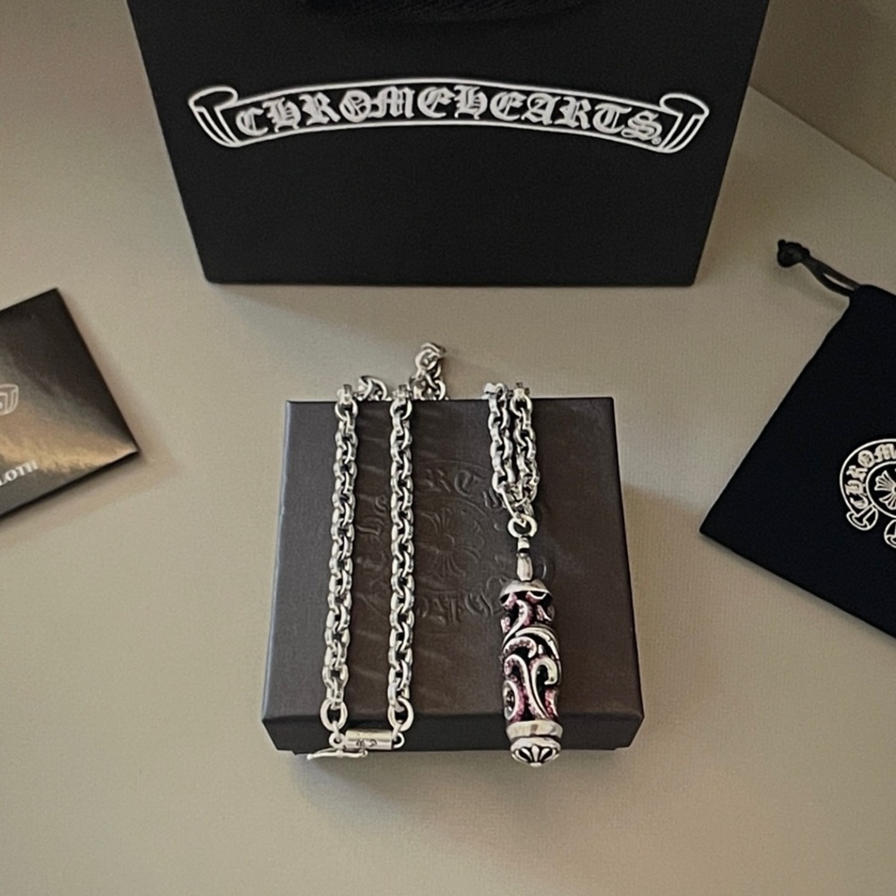 Chrome Hearts Silver and Black Pendant Necklace